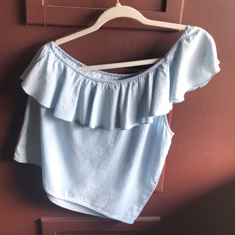 Light Blue Off-Shoulder Ruffle Top - Picture 5 of 7